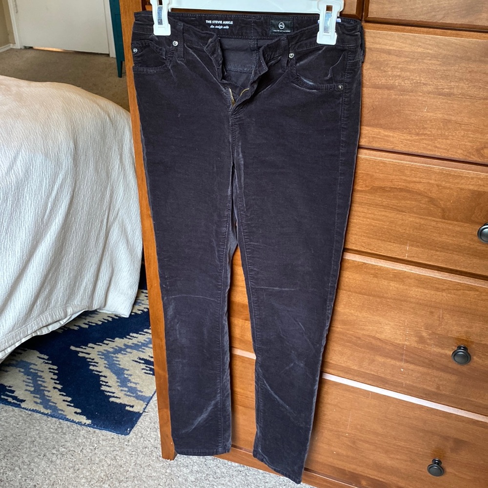 AG ADRIANO GOLDSCHMIED THE STEVIE ANKLE mid-rise velvet skinny ankle jeans